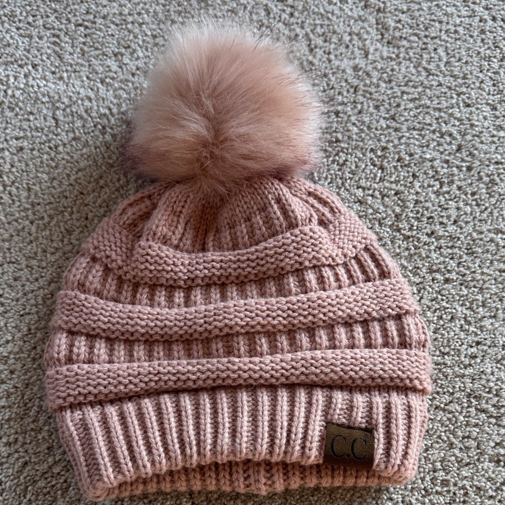 C.C Ladies Blush Knit Pom-Pom Hat